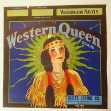 Vintage ORIGINAL Crate Label Western Queen Brand Oranges Early Label Native Amer picture