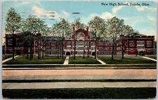 1913 New High School Toledo Ohio OH Front View Campus Building Posted Postcard picture