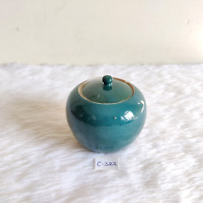 1950s Vintage Cyan Color Ceramic Pot With Lid Decorative Japan Collectible C322 picture