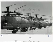 1989 Press Photo AH-64 Apache helicopters with bent rotors at Fort Hood, Texas picture
