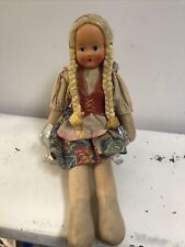 Vintage Cloth Doll Holland Molded  Face Dutch Blonde Braids Souvenir ￼12 Inches picture