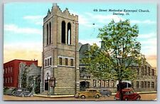 Sterling Illinois~4th Street Methodist Episcopal Church~PM 1946~Linen Postcard picture
