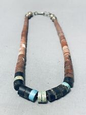 TRADITIONAL VINTAGE SANTO DOMINGO TURQUOISE PIPESTONE STERLING SILVER NECKLACE picture
