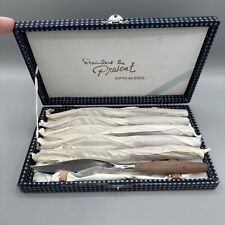 Vtg Stainless by Present Fifth Ave Fine Steak Knives Wood Handle Box Set of 6 picture