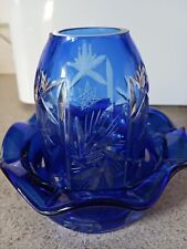 Vintage Cobalt Blue Cut To Clear Bohemian Czech Glass Fairy Lamp picture