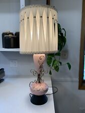 Mid Century Modern Pink Gold & Black Table Lamp Hollywood Regency 25” picture