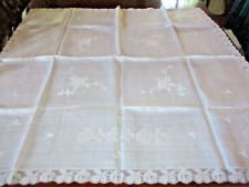 Antique wt. Madiera linen linen w/ floral design/lace edging 41