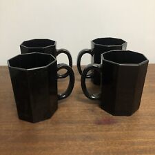 Black Octagonal Mugs Vintage Octime Made in France Arcoroc? Set of 4 Coffee Cups picture