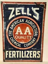 VINTAGE 1920s ZELL'S FERTILIZERS SIGN EMBOSSED ADV. AGRICULTURAL TINTACKER SHANK picture