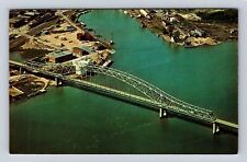 Dubuque IA-Iowa, Bird's Eye View Julien Dubuque Bridge, Vintage Postcard picture