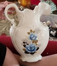 1975 Arnel's ceramic White Washing Basin Pitcher ONLY with Blue roses  picture