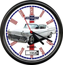 Licensed 1958 Impala White 2 Door Sedan Chevrolet General Motors Sign Wall Clock picture