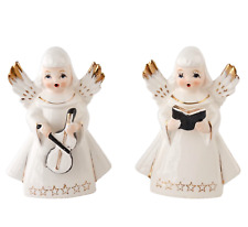 2 Vtg Japan Porcelain Christmas Angel Playing Violin & Song book Figurines picture