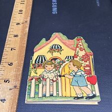 Mechanical die cut vintage Valentine’s Day card cute couple courting fold out picture