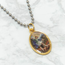 Saint St Michael Gold Plated Oval Picture Medal Pendant Necklace 24