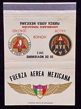 FUERZA Aerea Mexicana Vintage Front-Strike 40-Strike Matchbook Cover W B-1084 picture