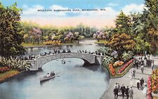 Milwaukee WI Wisconsin Washington Park Pond Bridge 1930s Vtg Postcard C19 picture