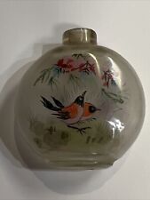 Jo24- Unique Vintage Asian Reverse Painted Snuff Bottle Floral Bird picture