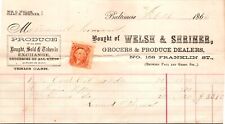 Welsh & Shriner Baltimore MD 1866 Billhead Groceries & Produce Tax Stamp picture