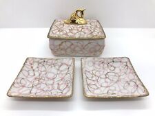 Lefton Pink Textured Trinket Box Gold Swan w/ 2 Matching Pin Trays picture