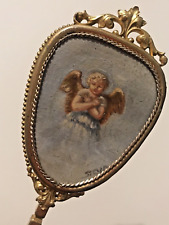 Miniature FRENCH Classic BRONZE Hand Mirror SIGNED Hand Painted ANGEL Portrait picture