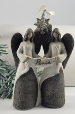 Vintage Christmas Ornament Peace Girls Religious Angels Star Glitter Ceramic picture