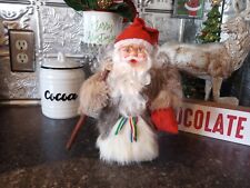 Vtg rubber face Scandinavian Santa Claus figure real fur Kitschy Christmas Rare picture