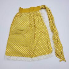 Vintage Yellow Ochre Polka Dot Print with Lace Trim MCM Retro Half Apron Pockets picture