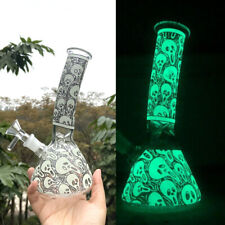 20cm Smoking Glass Bongs Glow In The Dark Hookah Water Pipes Bubbler 14mm Bowl picture