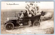 1910 RPPC STROME ALBERTA EXAGGERATED EGGS POTATO OLD CAR FARMER COMIC POSTCARD picture