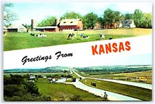 GREETINGS FROM KANSAS DUAL VIEW BANNER POSTCARD picture