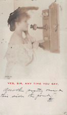 RPPC 1906 Beautiful Woman Old Crank Wall Phone Yes Sir Any Time You Say 9475 picture