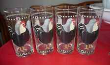 4 vtg Warren Kimble Rooster Chicken Drinking Glasses~country decor~black white picture