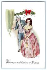 Christmas Postcard Pretty Woman Holly Berries Artist Signed c1910's Antique picture