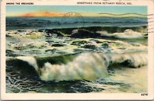 Among Breakers Waves, Greetings from Bethany Beach Delaware- 1948 Linen Postcard picture
