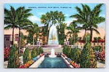 Linen Postcard Palm Beach FL Florida Memorial Fountain picture