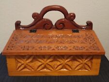 Vintage Hand Carved Wooden Double Lid Caddy 1959 picture