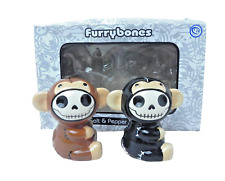 Furry Bones Munky The Monkey Skull Salt and Pepper Shakers Set Brown & Black NEW picture