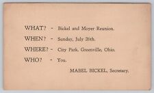 1907-15 Postcard Bickel & Moyer Reunion Greenville OH picture