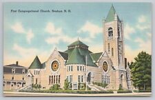 Postcard Nashua New Hampshire First Congregational Church Streetview Linen picture