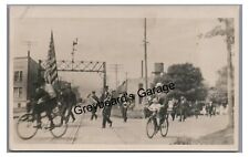 RPPC Parade Band Children on Bicycles Railroad Crossing Real Photo Postcard picture