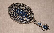 Vintage Enamel Hand Held Mirror for Vanity Ornate, Jewels, Heavy picture