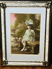 Antique 1920’s Art Deco Little Girl Hand Color Photo/Portrait in 5x7 Pearl Frame picture
