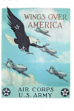 VTG Postcard Wings Over America Air Corps US Army Eagle Fighter Plane Military picture
