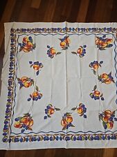 VTG. 40's 50's Tablecloth printed Bright peaches plums  cotton Kitschy READ picture