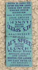 VINTAGE AL’S SPEED LUNCH MATCHBOOK COVER, 309 EAST FIFTH ST., LOS ANGELES picture