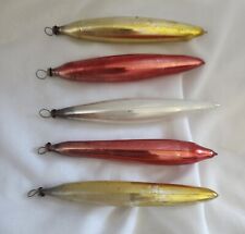 Vintage Mercury Glass Set Of 5 Tear Drop Icicle Ornaments Red Gold White 4.5