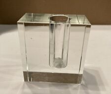 Vintage Mid Century Modern Clear Square Cube Block Glass Bud Vase MCM picture