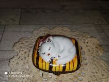 Vintage Limoges France White Cat Sleeping on Yellow Pillow Trinket Box picture