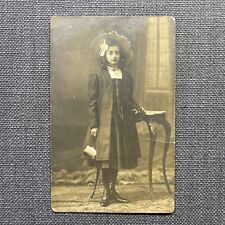 Vintage Postcard Rppc Girl in Fashion Dress and Hat with Jewelry Purse Handbag picture